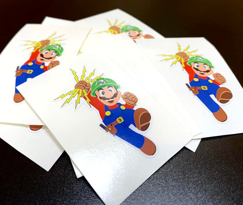 Electrical MARIO Hard Hat Stickers (1.25" x 2.5")